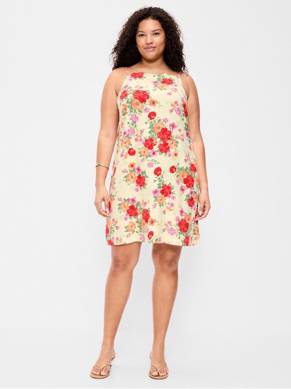 Old Navy Yellow Floral Mini Dress with Red Roses